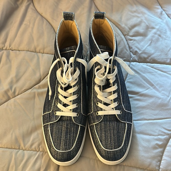Lightly used men’s Christian Louboutins high tops size 46 navy & silver. - Picture 1 of 10